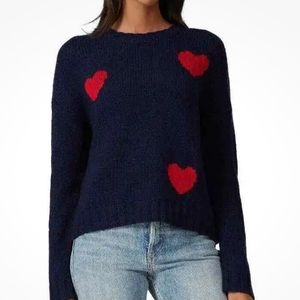 Rails Perci Navy and Scarlet Hearts Sweater Crew Wool Alpaca size S